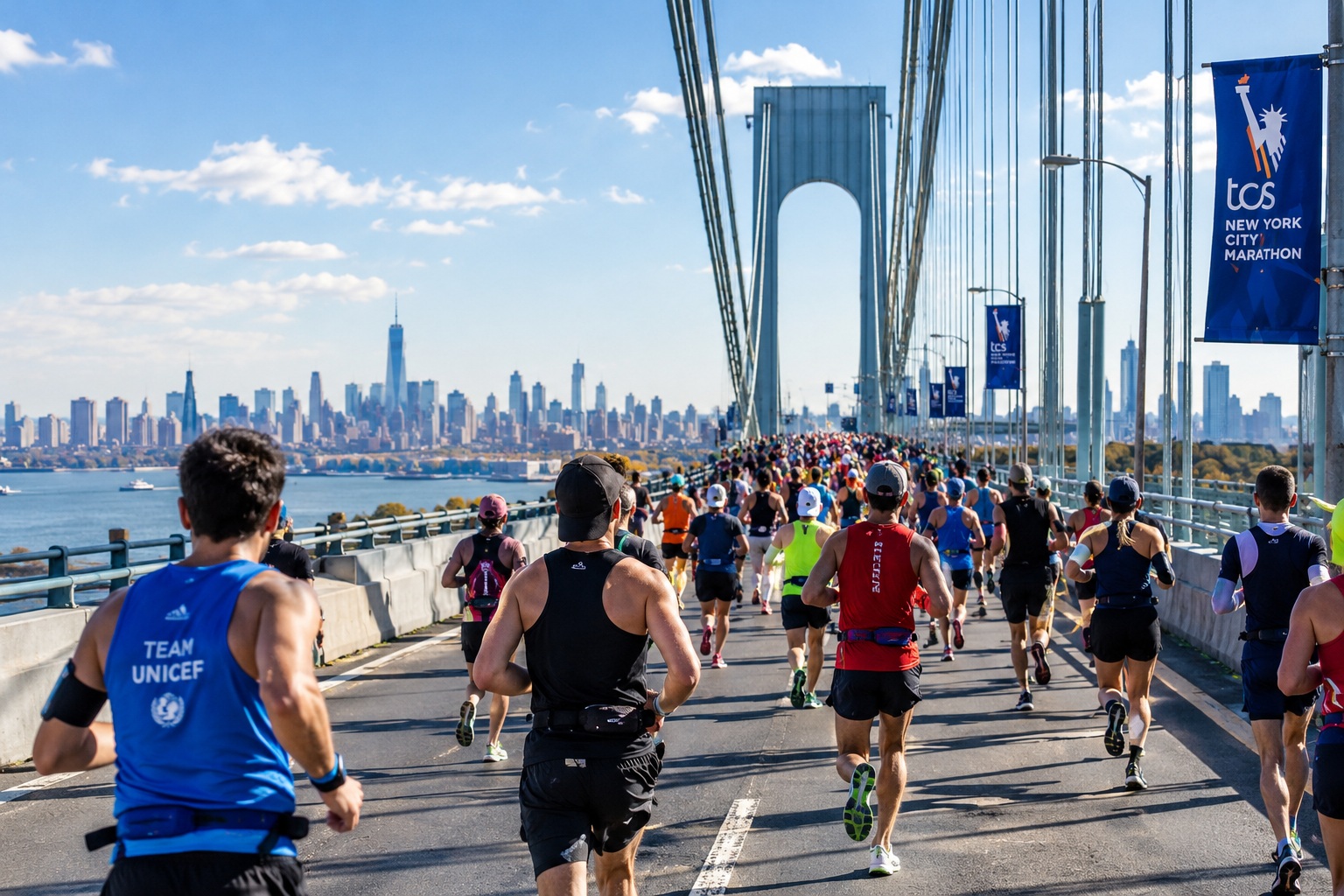 Maratona di New York 2026, runner in gara attraverso i cinque distretti della città.